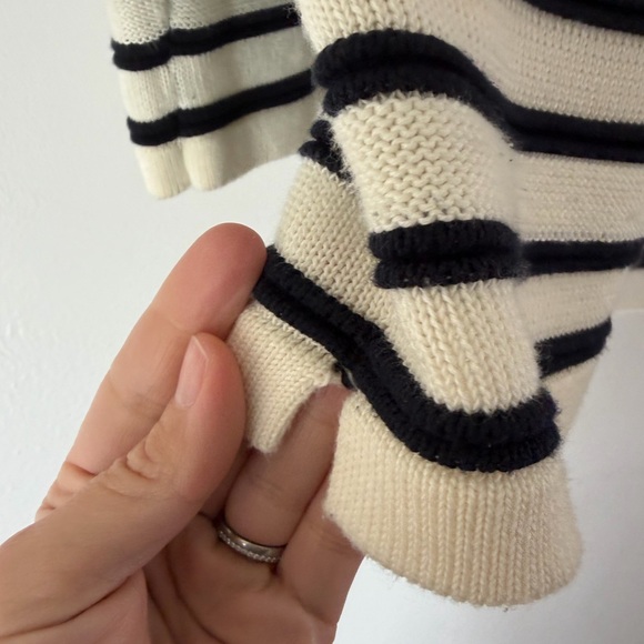 Brochu Walker Ivory & Black Stripe Knit Pima Cotton Sweater With Elbow Patches - Picture 4 of 8